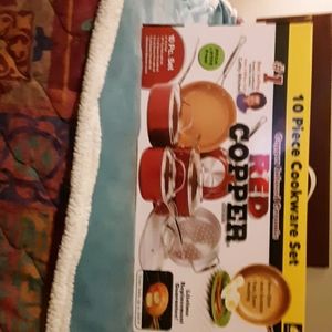 10 PC Red Copper Cookware Set